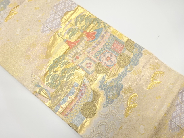 山鉾に船模様織り出し　袋帯